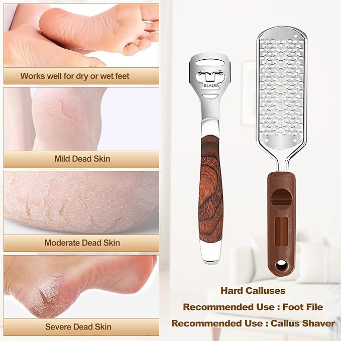 53pcs Foot File Callus Remover,Stainless Steel Large Foot Rasp Foot Scrubber & Foot Care Pedicure Callus Shaver(50 Replacement Blades & 1 Foot File Head),Foot Grater Foot Scraper for Wet and Dry Feet