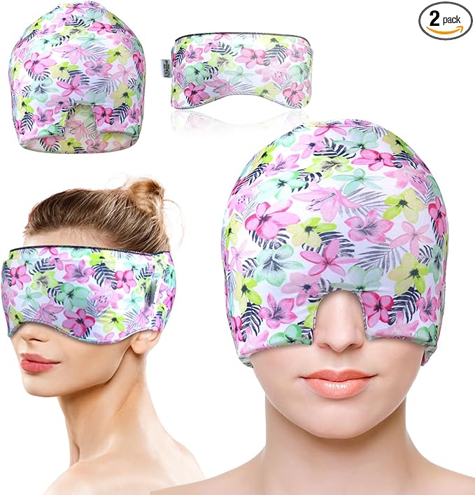 Migraine Relief Cap, Gel Cooling Eye Mask, Cooling Gel Relief 2 Pack Set, Hot/Cold Therapy, Natural Relief Cap, Instant Headache Relief, for Sinus, Puffy Eyes,Tension, Stress Relief