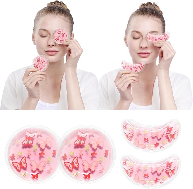 4PCS Gel Eye Ice Pack Set, Cold & Hot Compress, Reusable Cooling Gel Pads for Strain Relief, Relaxation, SPA and sleep(Butterflies)