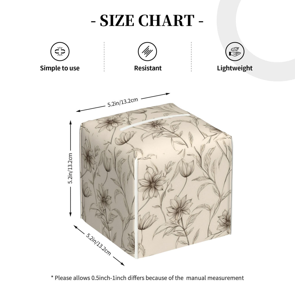 Boho Minimalist Flowers Tissue Box Cover Square, Abstract Line Floral Tissue Box Holder Waterproof Leather Facial Paper Organizer Dispenser for Bathroom Home Car Nightstand Vanity Desk