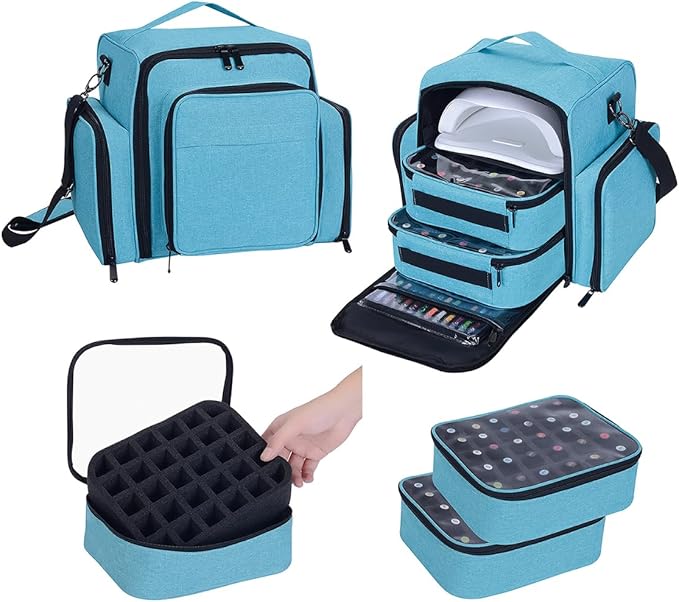 UOZL Nail Polish Organizer Case Hold 60 Bottles with 2 Detachable Bag,Green
