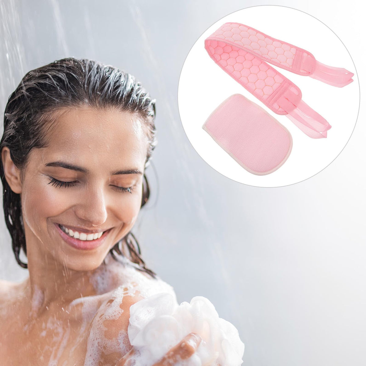 CANIGHT 2pcs Bath Scrubber Set Exfoliating Back Strap Glove for Smooth Skin Body Cleaning Tool for Shower Use Easy to Store Hang to Dry