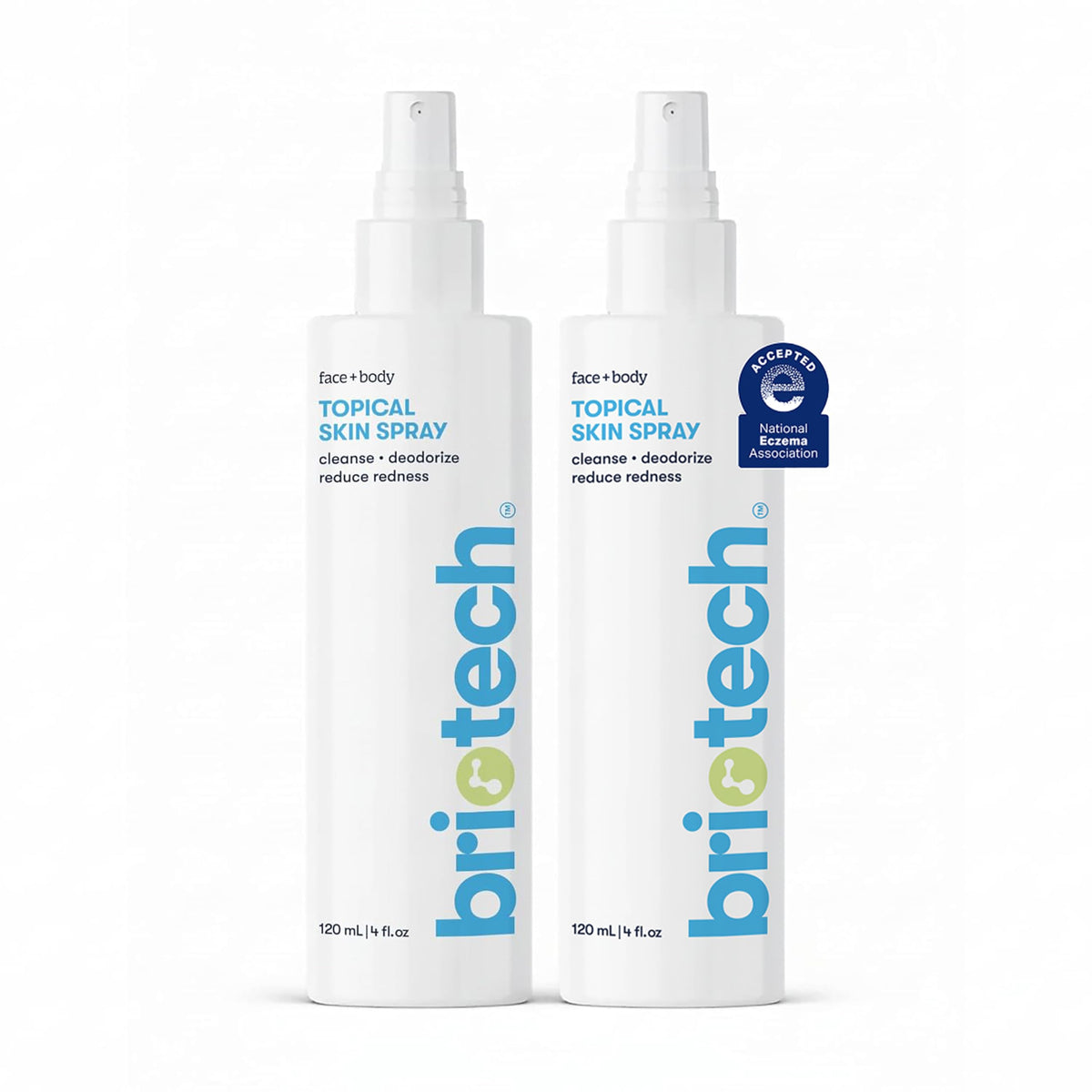 BRIOTECH Topical Skin Spray, Hypochlorous Acid Spray for Sensitive Skin, HOCl Facial Mist, Full Body Support Against Irritation, Calm Redness, Soothe Foot & Scalp, 2 oz Travel Size (2 Pack)