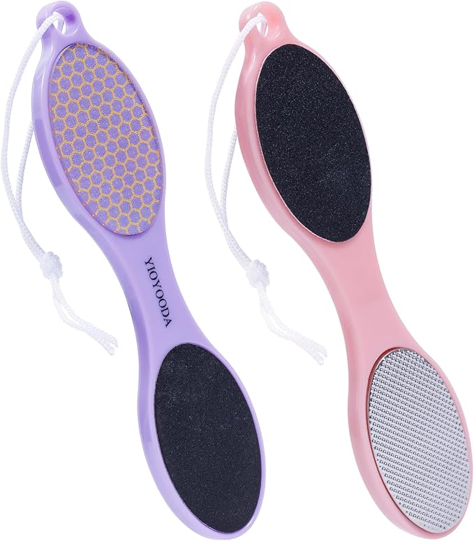4-in-1 Nano Glass Foot Callus Remover, Professional Foot File (Glass, Rasp & Sand Paper), Durable Foot Scrubber Pedicure Tools for Hard Dead Skin Remover, Soft Smooth Feet, 2 Pcs Pink Purple