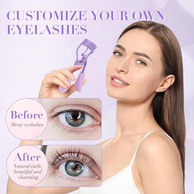 ODELY Eyelash Curler with Pads, Lash Curler 2 Pcs with 10 Extra Silicone Replacement Pads, Comfortable Grip for Effortless Curling – Eyelashes for The Perfect Eye Contour (Hyacinth Purple)