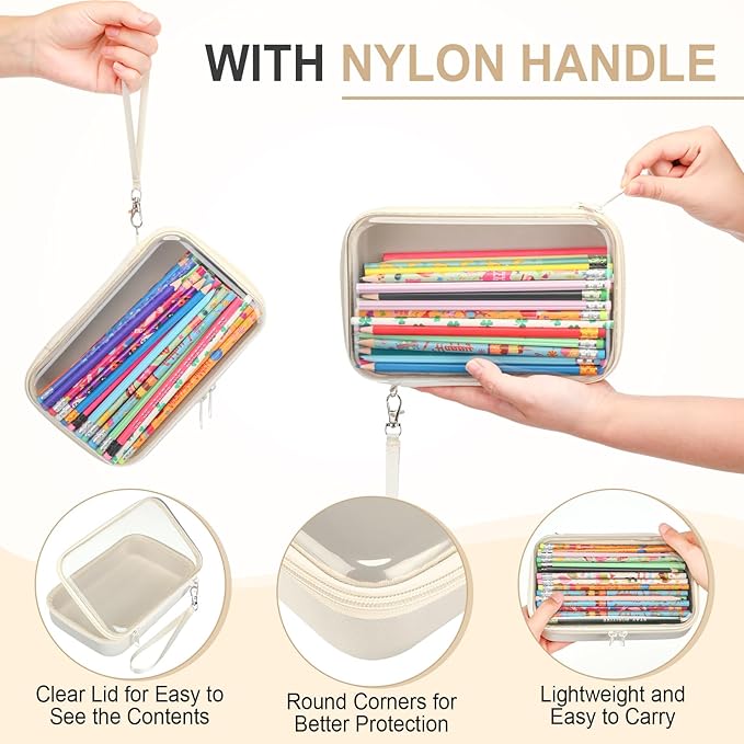 4 Pcs Hard Clear Zipper Case Hard Shell Plastic Pencil Case Large Transparent Pencil Box Portable Travel Organizer Toy Storage Bins for Home Office Cosmetics(Beige, Orange, Dark Blue, Green)