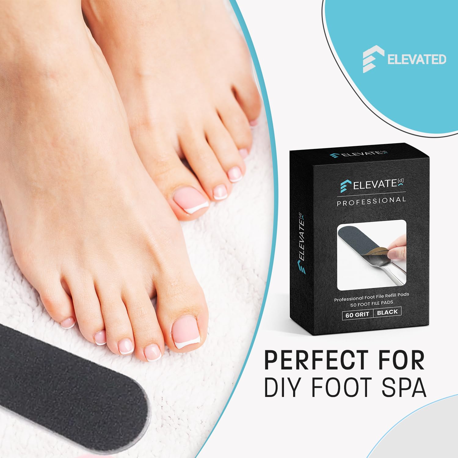 Professional Pedicure File Refills - Pack of 50 Foot File Replacement Pads 60-Grit (Course) - Black - Disposable Foot Files for Pedicures - Pedi Foot File Pads with Water Resistant Strong Adhesive