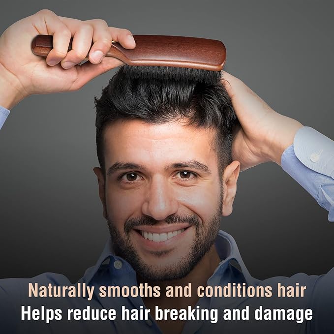 Hair Brush for Men Fine Straight Wavy Hair, Boar Bristle Hair Brush for Add Shine Improve Texture Reduce Frizz, Hairbrush for Beard Straightens Softens