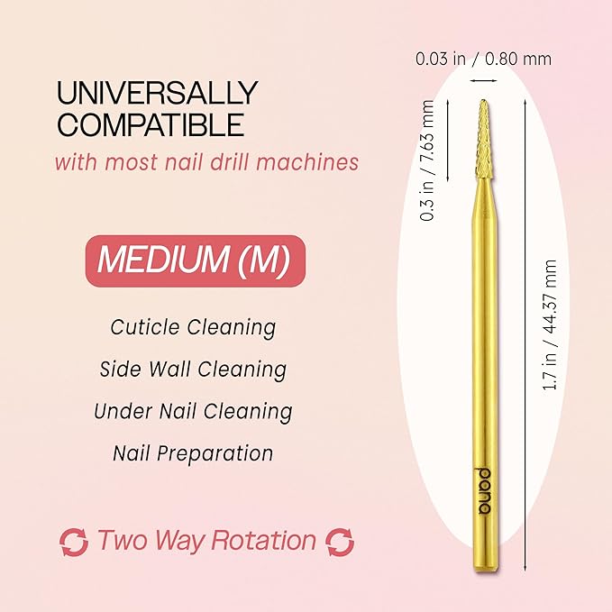PANA 3/32" Carbide Cuticle Nail Drill Bit for Cuticle Cleaning, Dead Skin Removal, Gel Polish & Acrylic Removal, Under Nail Cleaner, Nail Salon, Manicure Tools (Sharp Point - Gold, Medium)