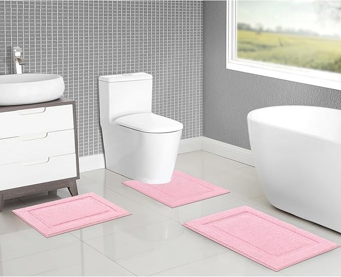 SHACOS Pink Bathroom Rugs Sets 3 Piece Bath Mat U Shaped Toilet Rug
