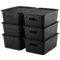 Storage Bins Plastic Storage Baskets With Lid Small Baskets for Organizing Stackable Storage Container Organizer Bins for Shelves Drawers Desktop Playroom Classroom Office, 6 Pack,Black