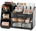 UFORU Makeup Organizer for Vanity with Brush Holder, Large Capacity Bathroom Countertop Skincare Organizer with 2 Drawers, Cosmetic Display Case for Perfumes, Eyeshadow Palettes, Nail Polishes