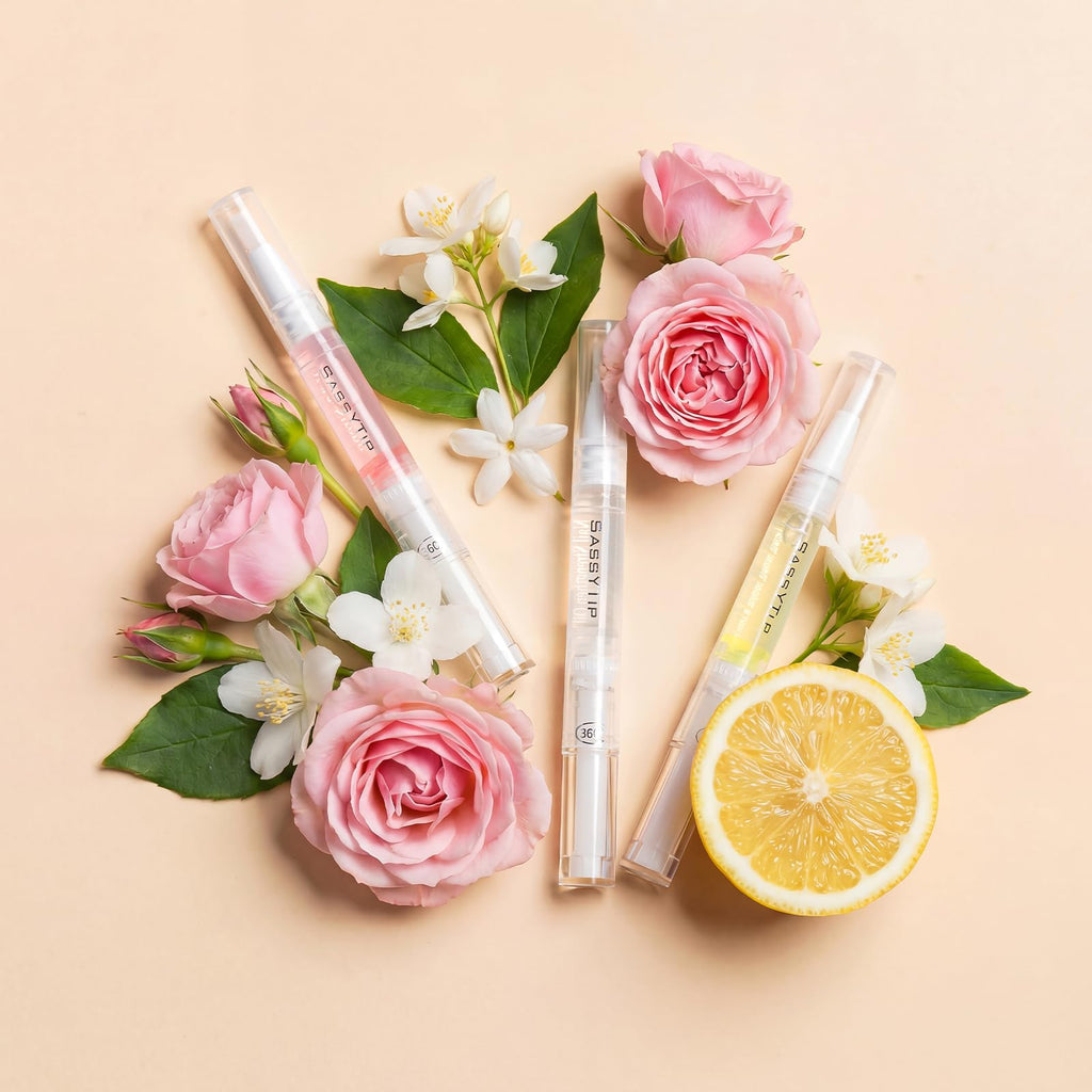 SASSYTIP Nail Strengthen Oil Pen | Fast-Absorbing Cuticle Oil with Biotin & Ginseng | For Brittle & Peeling Nails | Jasmine, Rose, Lemon Scents | Home, Office, Travel Use (3PCS)