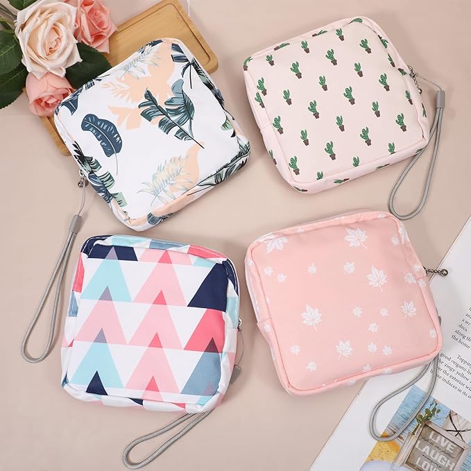 4 Pack Portable Sanitary Napkin Storage Bag, Samll Period Pouch for Purse Sanitary Pad Storage Bag Cute Menstrual Period Bags Feminine Care Period-Bags, Mini Pouch Feminine Pads-Bag Kit for Teen Girls
