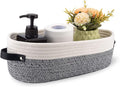 Oradrem Small Cotton Rope Woven Basket Toilet Paper Baskets for Organizing Decorative Basket for Boho Decor Small Storage Basket 13"x5.9"x4" Variegated Gray&White