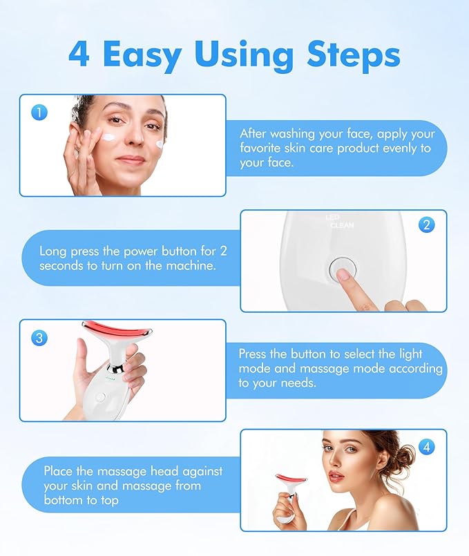 SDKWDH Red Light Therapy for Face and Neck, 7 Color Face Massager Tool for Wrinkles, Double Chin, Vibrating Facial Massager with Thermals for Skin Care, Gifts for Women Men, Glossy White