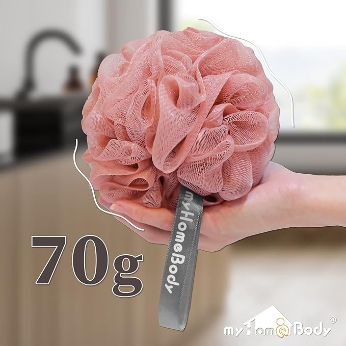 myHomeBody Large 70g Loofah Sponge, 2 Peach + 1 Coral Red, 3 Pack
