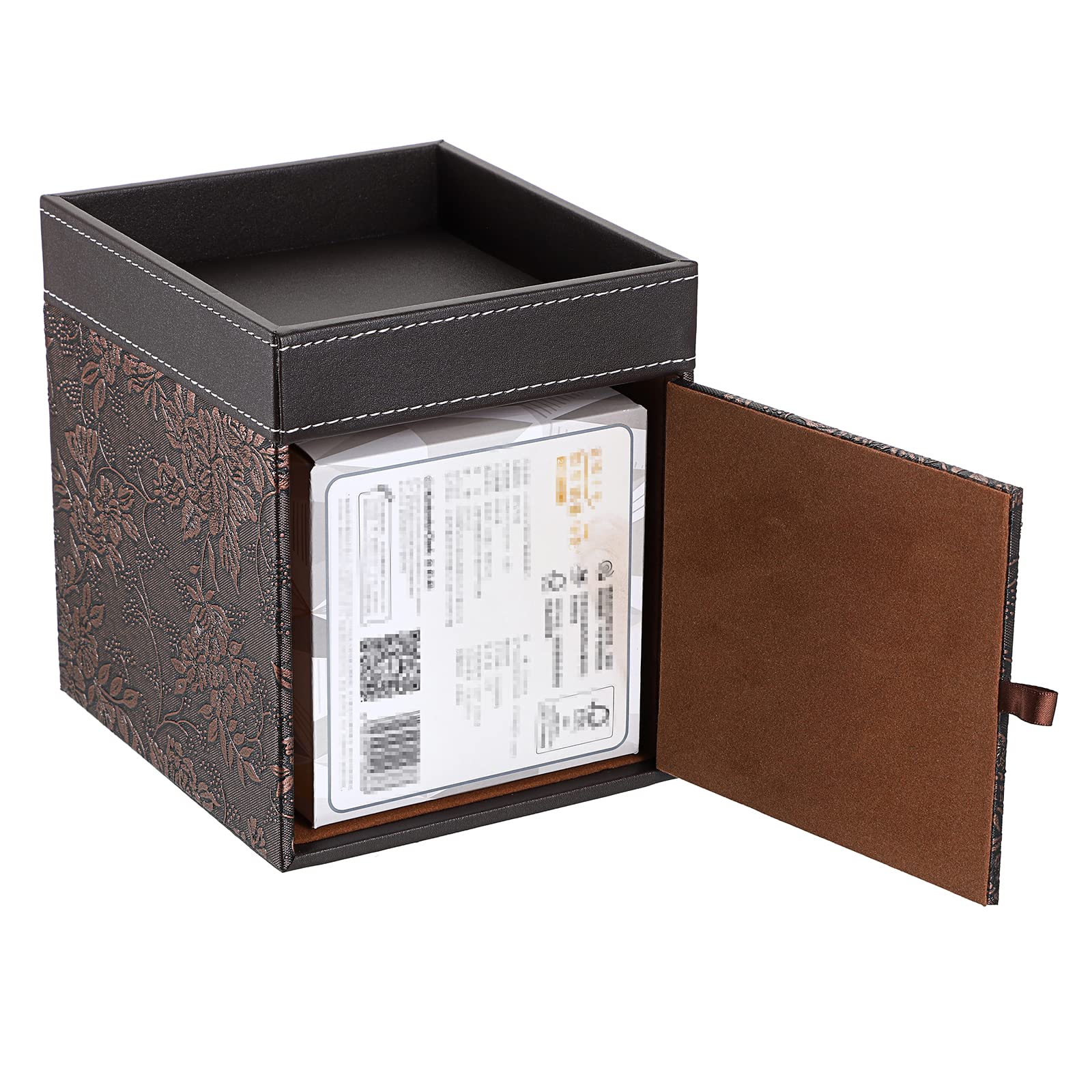 Sumnacon Leather Square Tissue Box Cover - Decorative Cube Tissue Box Holder with Tray, Stylish Facial Tissue Holder for Bathroom Vanity Dresser Table Home Office Bar, Brown Flower