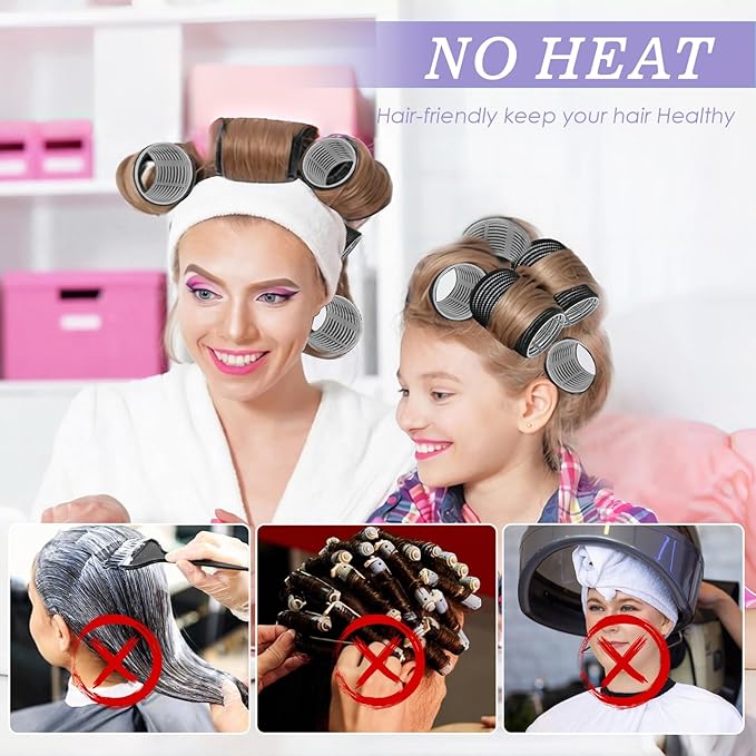 6Pcs 64mm Jumbo Hair Rollers & 6Pcs 55mm Large Hair Rollers, Large Rollers for Long Hair, Women with 12 Hair Clips, Storage Bag -Black