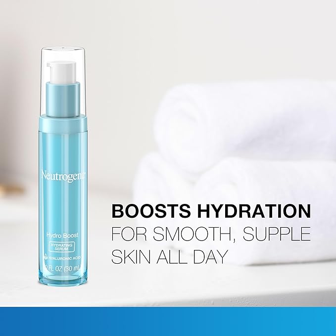 Neutrogena Hydro Boost Hydrating Serum for Face with Purified Hyaluronic Acid Lightweight Oil Free Non Comedogenic Moisturizing Serum for Smooth, Supple Skin, 1.0 fl oz