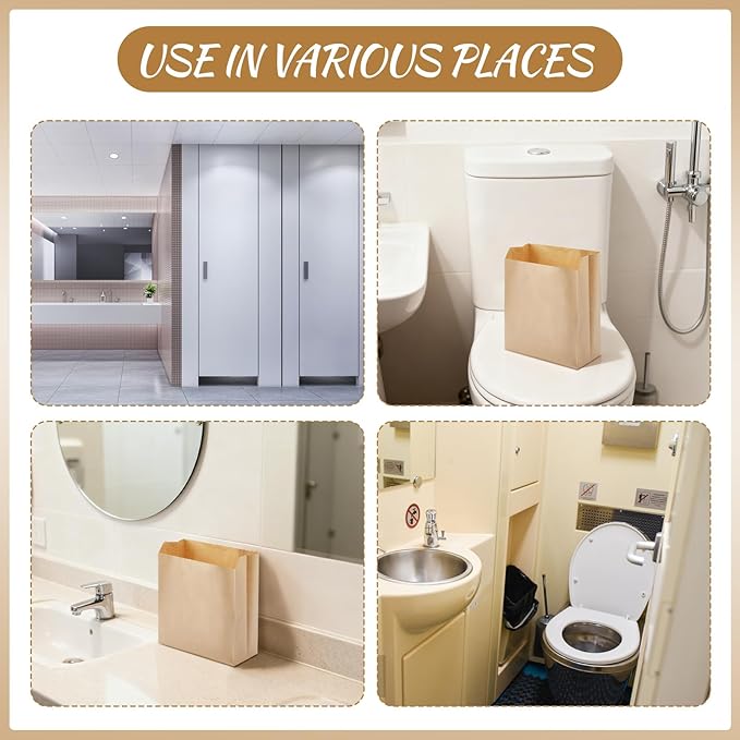 Waxed Kraft Sanitary Napkin Disposal Bags 7.5x10x3.5 Inch Feminine Hygiene Liners for Commercial Business Restroom Bathroom Personal Use Kraft Bag (300 Pcs)