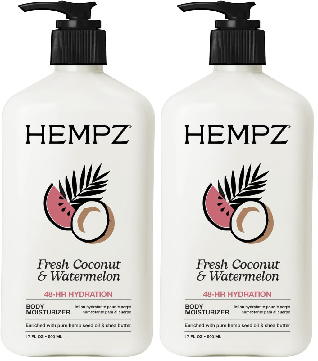 Hempz Body Lotion - Fresh Coconut & Watermelon Daily Moisturizing Cream,Shea Butter Body Moisturizer - Skin Care Products,Hemp Seed Oil - Large,(Pack of 2)