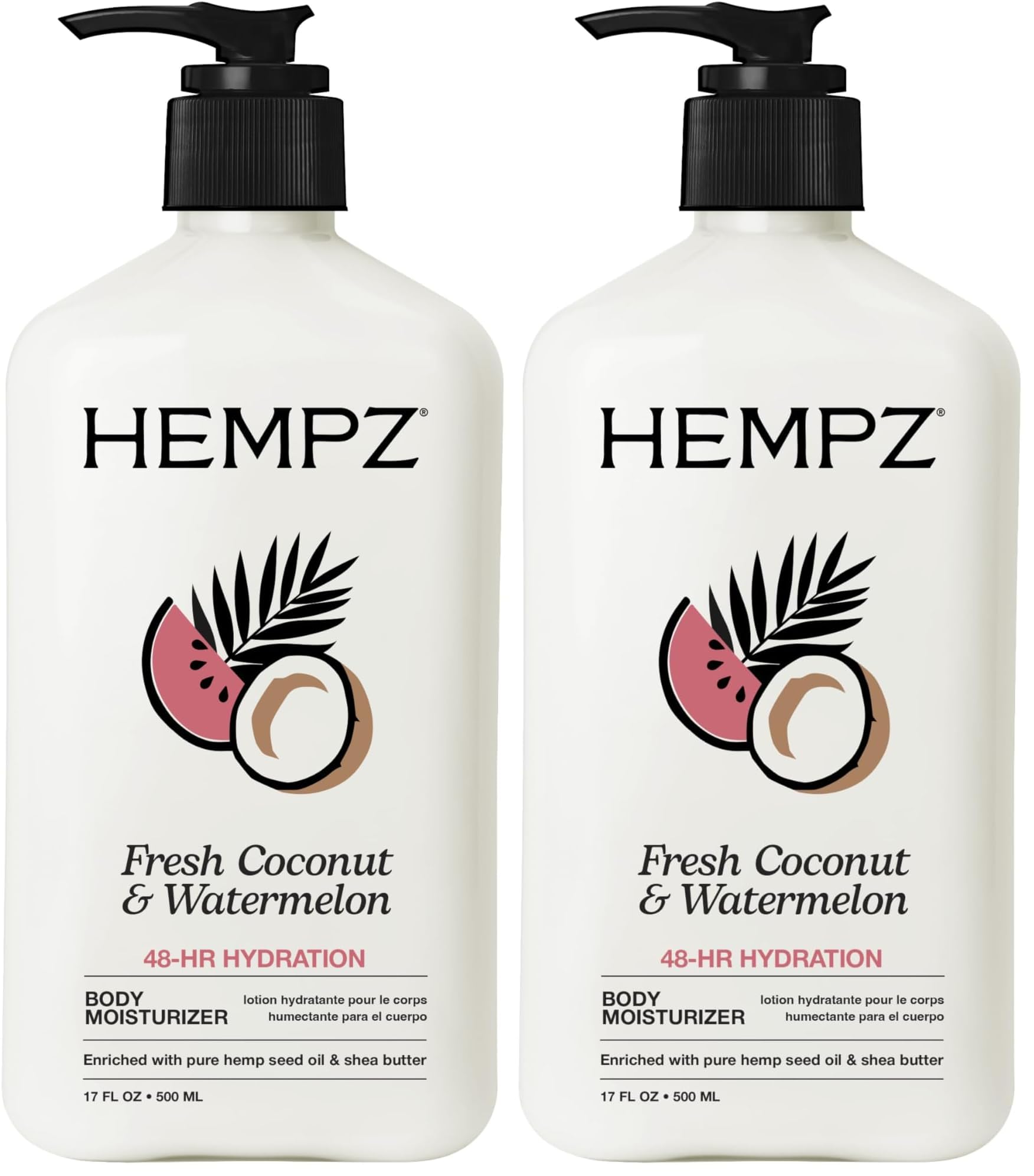 Hempz Body Lotion - Fresh Coconut & Watermelon Daily Moisturizing Cream,Shea Butter Body Moisturizer - Skin Care Products,Hemp Seed Oil - Large,(Pack of 2)