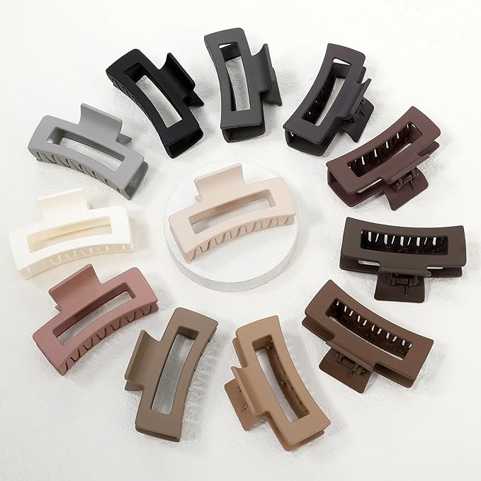 Sisiaipu 3.5 Inch Medium Hair Claw Clips 12 Pcs Square Claw for Thick and Thin Hair Rectangular Rectangle Hair Clips Jaw Clips Bulk Hair Accessories for women and Girls (Regular)