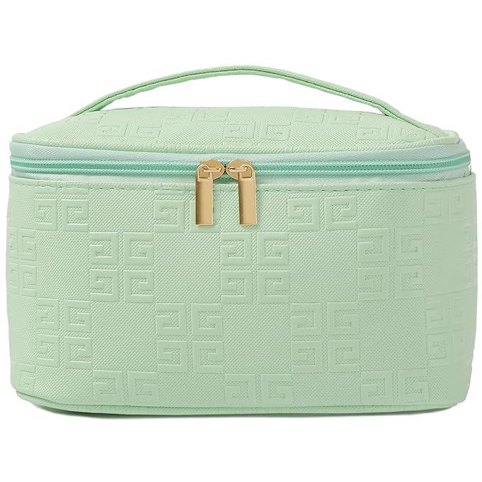 Meiyuuo Travel Makeup Bag for Women, PU Leather Cosmetic Bag, Light Green