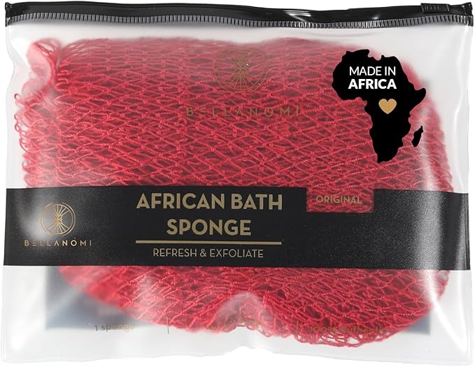 Bellanomi African Exfoliating Net Sponge, Authentic, Ethically sourced from Nigeria, 45 inches Long, Back Scrubber for Daily use (Red)