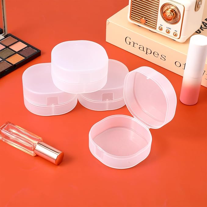 DOPENSPI 4PCS Portable Travel Cotton Pad Holder, Plastic Cosmetic Cotton Pad Holder Travel Sealed Container for Makeup Remover Cottons Ball Storage Box for Small Items Travels