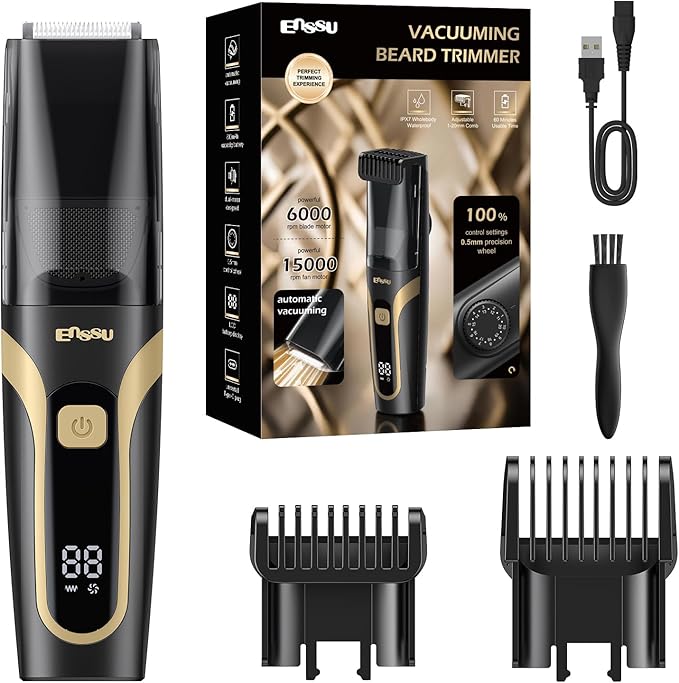 Beard Trimmer for men, Vacuum Mustache Trimmer Electric Shaver, Black