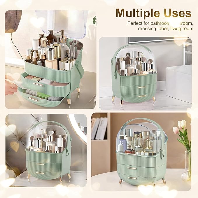 XAIODRAGONSKY Egg Makeup Organizer, Egg Shape(Oval) Makeup Storage Box Countertop Portable Vanity Cosmetics Organizer