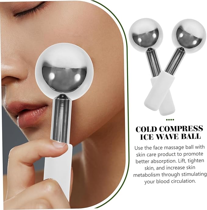 DEARMAMY 2pcs Facial Ice Globes Massager Stainless Steel Cooling Balls for Eye and Face Care Enhance Absorption Promote Circulation Portable Skincare Tool