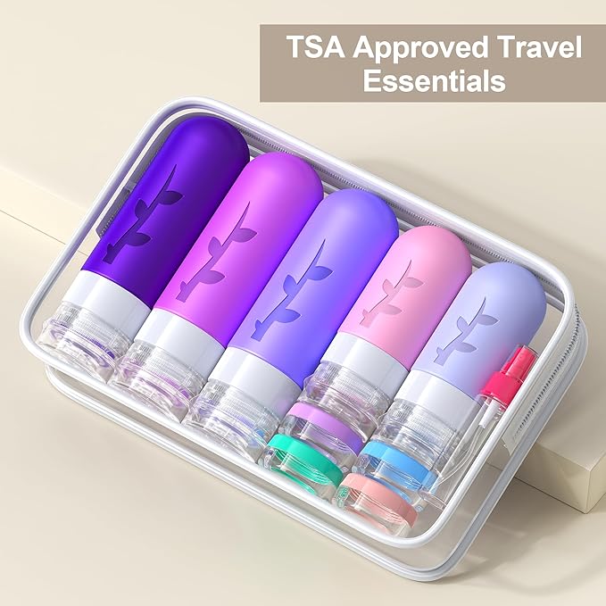 Aeomni 19 Pack travel Bottles for Toiletries, Silicone TSA Approved Travel Size Containers for toiletries Leak Proof Refillable Travel Accessories for Shampoo Conditioner Lotion