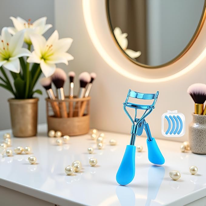 Blue Eye Lash Curler,Eye Lash Curler Makeup Eyelashes Tool to Curl and Lifted Lashes Eye,Eyelash Curlers for Women Eyelash Curler with 4 Replacement Refill Pads Lash Curler Premium Quality,Eye