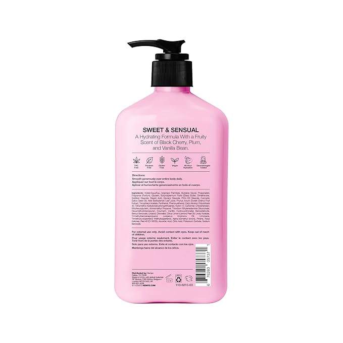 Hempz Cherry Body Lotion, Ultra Hydrating Daily Moisturizer for Dry Skin and Hands, Dark Red Cherries, 17 oz.