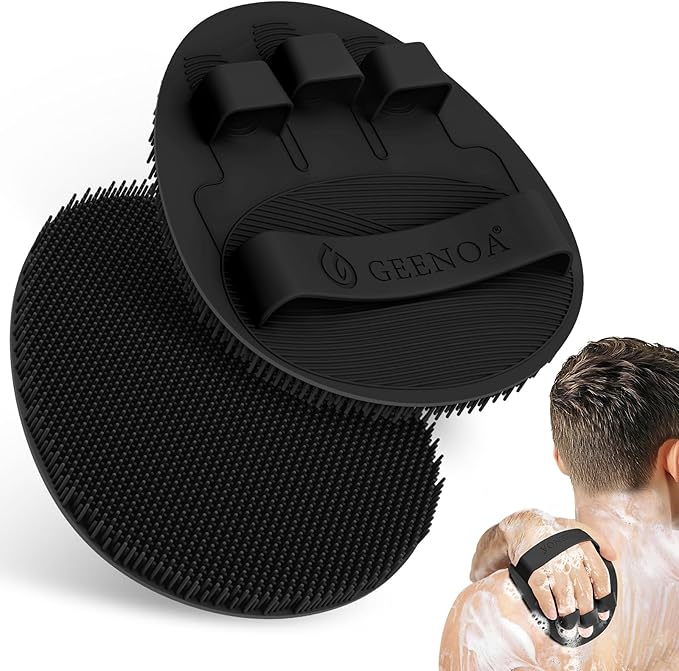 Silicone Bath Gloves 2PCS, 360° Anti-Slip & Enlarged Silicone Body Scrubber for Rich Foaming Deep Cleaning, Revolutionary No-Grip & Hand-fit Shower Scrubber for All Skin Types.(Blackx2)