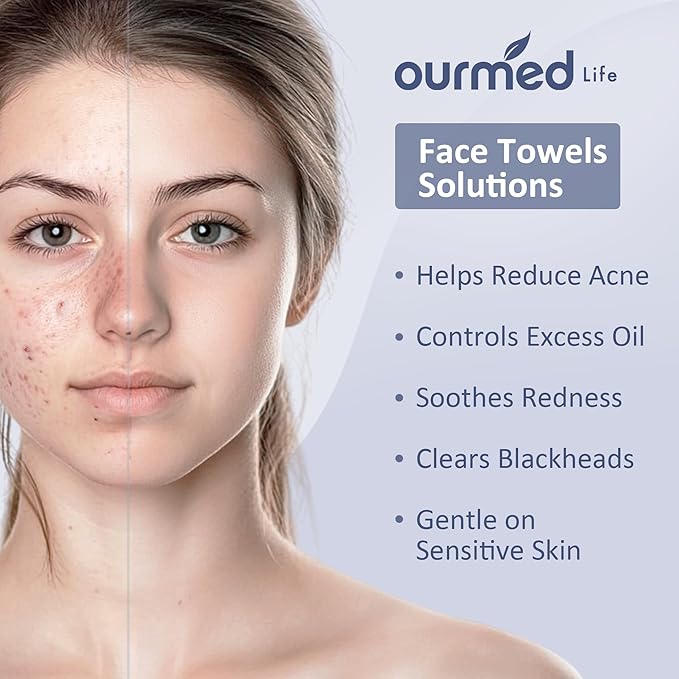 Ourmed Life Face Towels, Disposable Biodegradable Clean Face Wipes for Sensitive Skin, Lint- free Facial Towels for Women Cleansing, Skincare and Makeup Remover, Dry Wipes,100 Count EF Texture