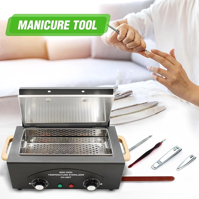 Vevitts High Temperature Metal Tool Cleaning Box, 110V 300W 1.5L with Timer Manicure Pedicure SPA Salon Barber Equipment for Sundry Beauty Hair Nail Metal Tools with Handle