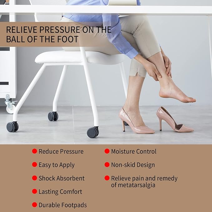 4 Pairs Forefoot Cushion Inserts for Women Shoes,Non-Sliding Insole Pads for Open Toe Heel Pads Inserts for Too Big Shoe,No Slip Heel Grips Liners Pads for Loose Shoe,Ball of Foot Cushions