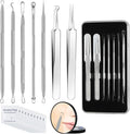 Meidaier 7Pcs Blackhead Remover Kit, Stainless Steel Acne Comedone Extractor with 10X Magnifying Glass & 20 75% Alcohol Pads, Pimple Whitehead Blemish Removal, Anti-Slip Handle & Storage Box