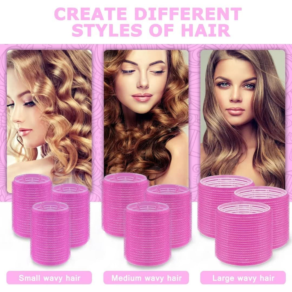 Sungenol Self Grip Hair Rollers Set, 18 Rollers in 3 Sizes with Clips