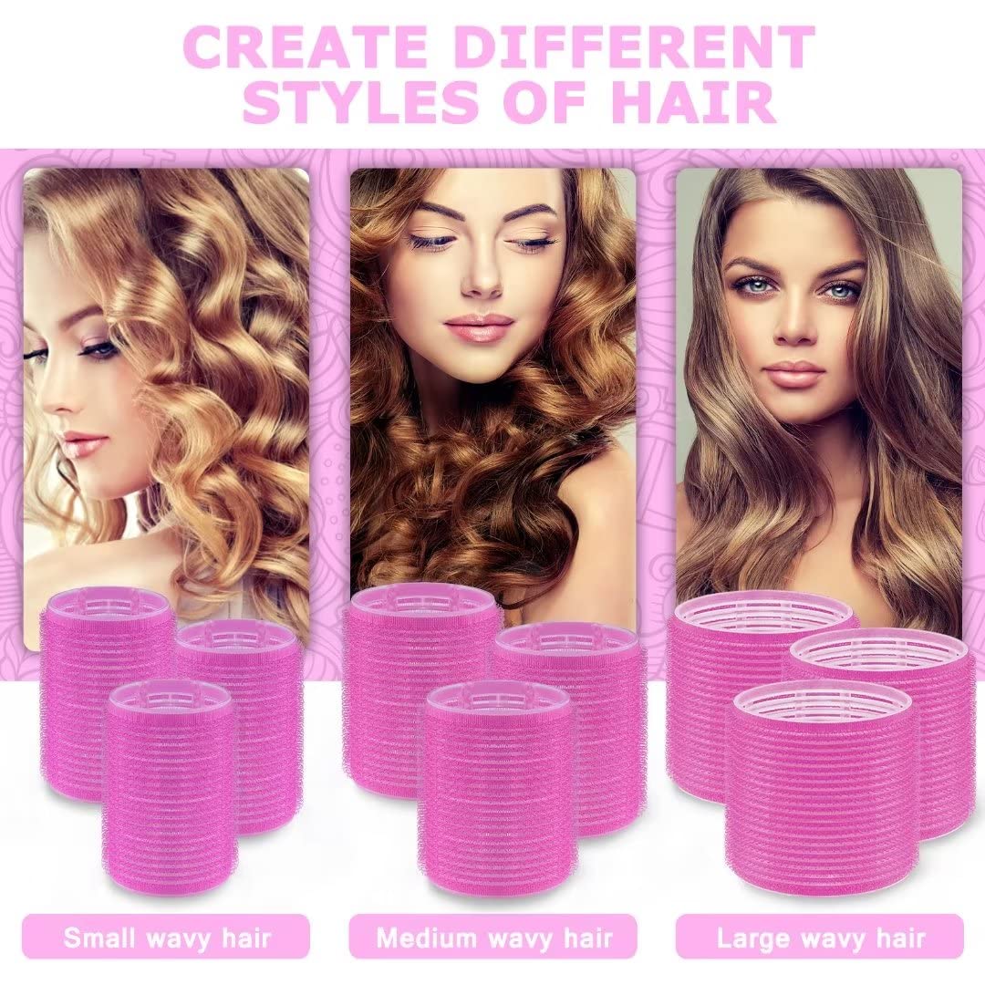 Sungenol Self Grip Hair Rollers Set, 18 Rollers in 3 Sizes with Clips