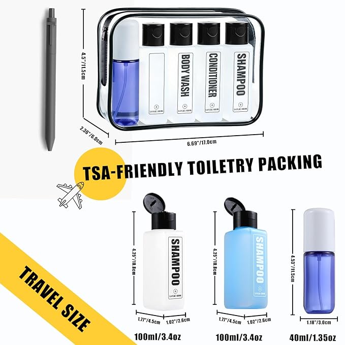 GearTrust TSA Travel Size Bottles for Toiletries, Shampoo Travel Bottles