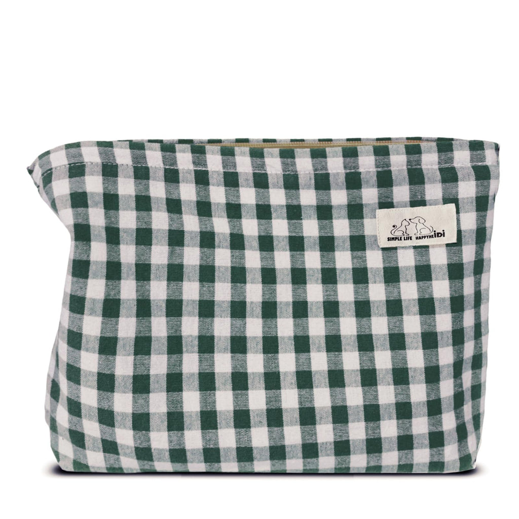 HAPPYHEIDI Large Makeup Bag Travel Cosmetic Pouch, Green Gingham