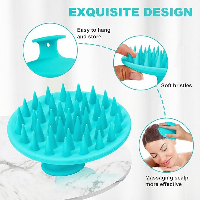 Meartchy Silicone Scalp Massager Shampoo Brush, Scalp Brush for Hair Growth & Dandruff Removal, Hair Scrubber Scalp Stimulator Exfoliator Brush with Soft Bristles for Wet Dry Scalp Care (Lake Blue)
