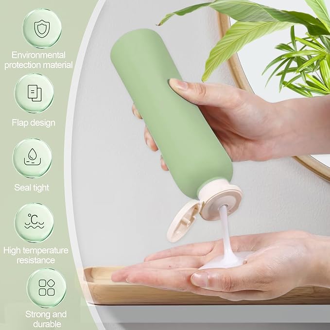 Harewu 3Pcs 8.8oz Flip Top Squeeze Bottles,Reusable and Refillable Leak Proof Travel Bottles,For Lotions,Facial Creams,Shampoos,Hair Conditioner (Green)