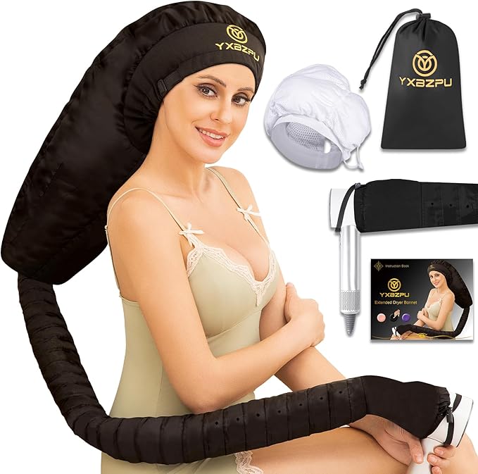 Bonnet Hair Dryer, Hooded Hair Dryer Attachment, Dryer Hooded Diffuser Cap for Curly,Speeds Up Drying Time, Safety Deep Conditioning At Home(Black)