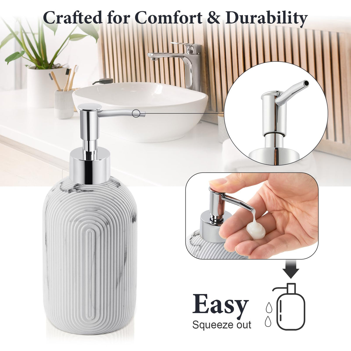 Bathroom Accessories Set - 7-Piece Resin Bathroom Set, Toothbrush Holders Set, Soap Dispenser, Qtip Holder Dispenser, Tumbler, Soap Dish & Tray, Modern Bath Decor for Home Dorm Hotel (Marble White)